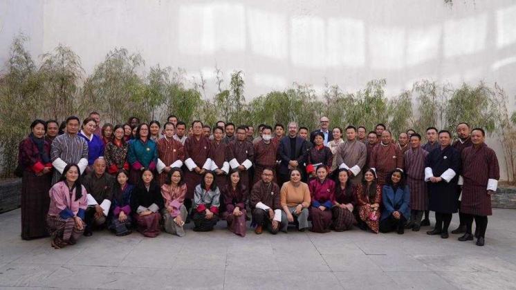 Representatives from the Global Evaluation Initiative, the Center for Learning on Evaluation and Results for South Asia, the Office of the Cabinet Affairs and Strategic Coordination (OCASC) of the Royal Government of Bhutan, and UNDP Bhutan. GEI and CLEAR-SA led consultations and working sessions to support Bhutan’s ongoing efforts to strengthen its M&E system.
