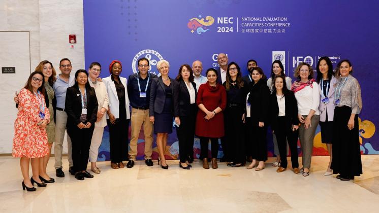 The Global Evaluation Initiative (GEI) team at the 2024 National Evaluation Capacities (NEC) Conference in Beijing.